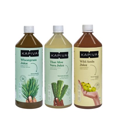 Kapiva Daily Detox 2.0 (Wheatgrass Juice 1L + Thar Aloe Vera Juice 1L + Wild Amla Juice 1L)